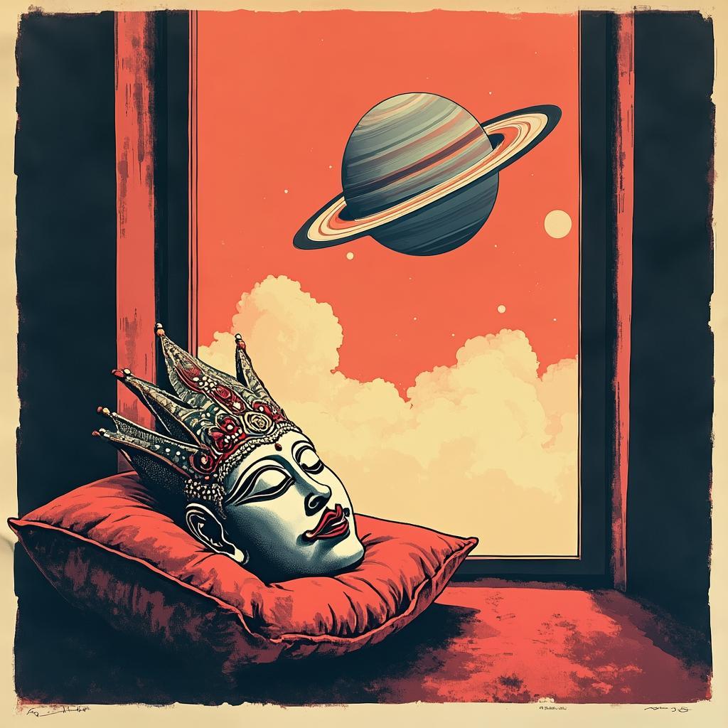 Risograph interpretation: Revenge in space, dressed in wallpaper from a fever dream.